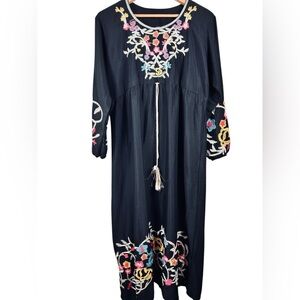 Black embroidered maxi dress, Medium, lightweight soft Flowy Boho Festival